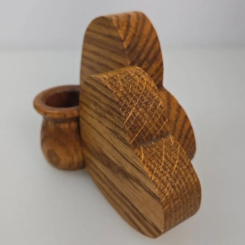 VTG Wooden Heart Candle Holder / Bud Vase Rustic Handcrafted Oak Decor 80s 90s